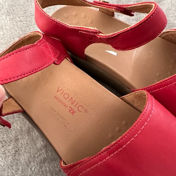 Vionic Awaken RX Red Leather Adjustable Shoes Sandals Women's size 11 - Picture 2 of 5